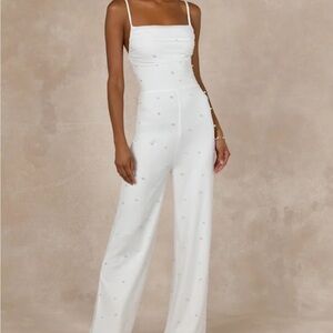 Lulus white pearl mesh jumpsuit